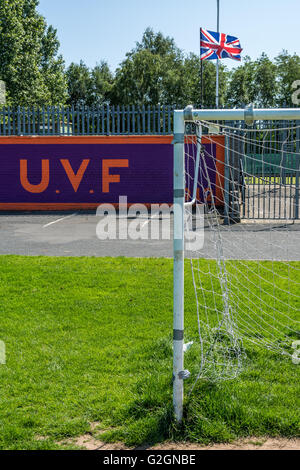 UVF mural beside football field in Sydenham area of East Belfast. Stock Photo