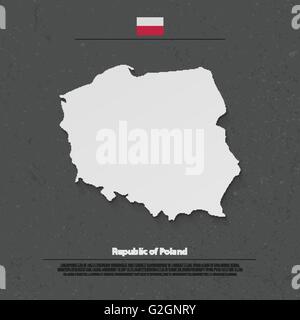 Republic of Poland isolated map and official flag icons. vector Polish political map 3d illustration. European country geographi Stock Vector