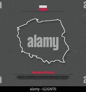 Republic of Poland isolated map and official flag icons. vector Polish political map thin line icon. European country geographic Stock Vector