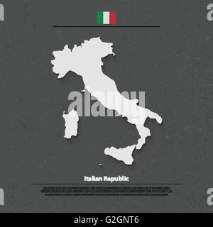 Italian Republic isolated map and official flag icons. vector Italy political map 3d style illustration. Mediterranean, European Stock Vector