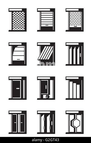 Sliding, retractable and roll-up doors - vector illustration Stock Vector