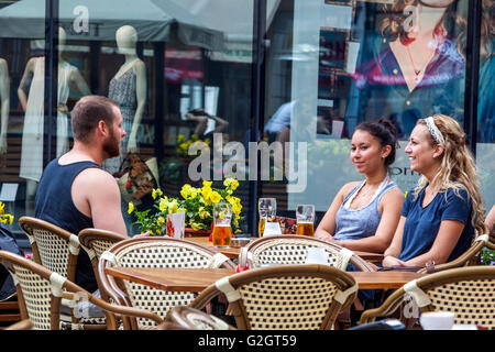 Prague Tourists in the restaurant sidewalk cafe, Wenceslas Square and Na Prikope Street Prague, Czech Republic Summer Stock Photo