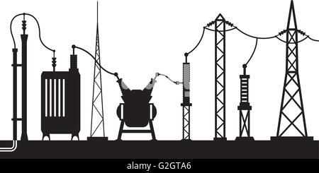 Electrical substation scene - vector illustration Stock Vector
