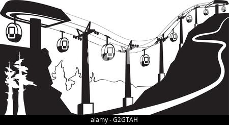 Gondola lift with stations - vector illustration Stock Vector