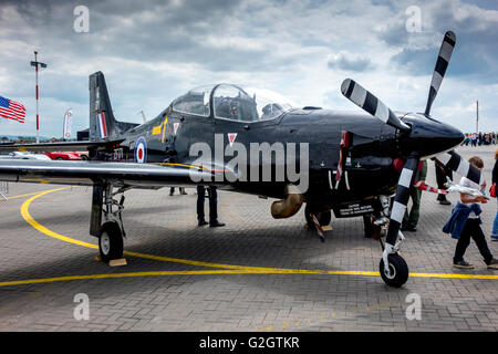 Royal Air Force aircraft Embraer Emb-312 Tucano T1 trainer on display at an Air Show at Durham Tees Valley Airport 2016 Stock Photo