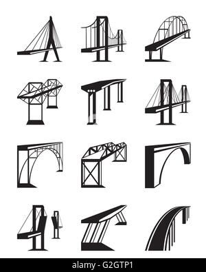 Various types of bridges in perspective - vector illustration Stock Vector