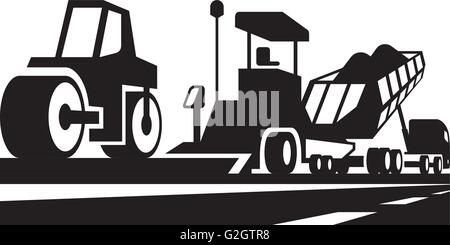 Asphalting of roads, streets and highways - vector illustration Stock Vector