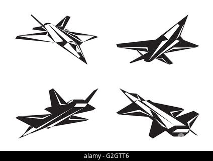 Military aircraft in perspective - vector illustration Stock Vector