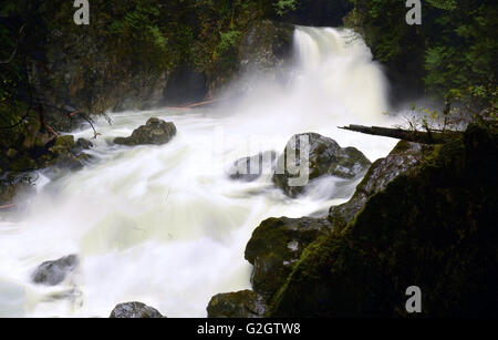 Wild Twin falls in Winter time 3. Lynn Creek,North Vancouver,Canada Stock Photo