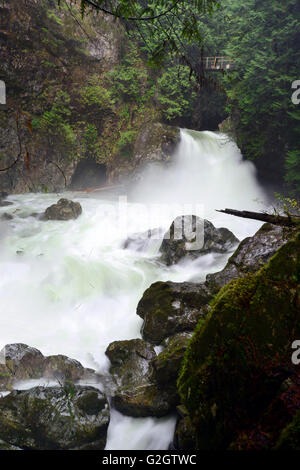 Wild Twin falls in Winter time 1. Lynn Creek,North Vancouver,Canada Stock Photo