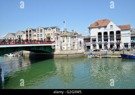 The Town bridge and part of the Custom House Quay in Weymouth, Dorset Stock Photo