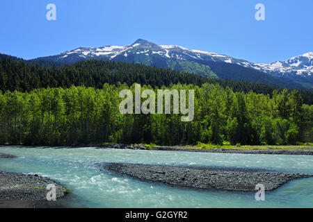 Ogilvie Creek and the Coast Mountains on the Stewart-Cassiar Highway, Stewart-Cassiar Highway, British Columbia, Canada Stock Photo