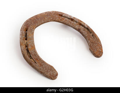 Old rusty horseshoe, isolated on a white background Stock Photo