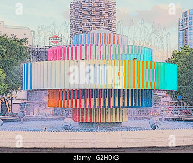 Israel, Tel Aviv The Kinetic fire and water fountain by Yaacov Agam at Dizengoff square. Digitally enhanced Stock Photo