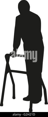 Old Man Walking with a Cane, vector illustration Stock Photo - Alamy