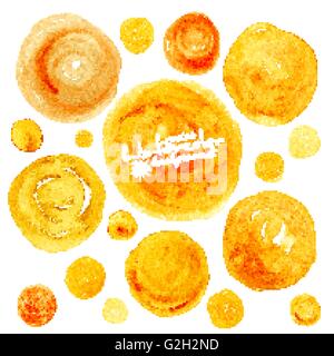 Set of yellow vector traced watercolor circles Stock Vector