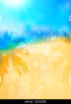 Summer tropical beach background with palms, sky sunrise and sunset ...