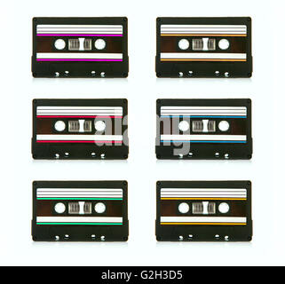 6 vintage compact cassette audio tapes on a white background Stock Photo