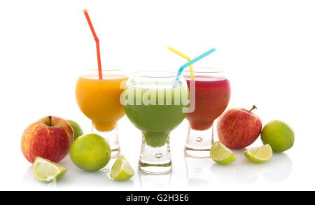 Fresh fruit juices isolated on a white background Stock Photo