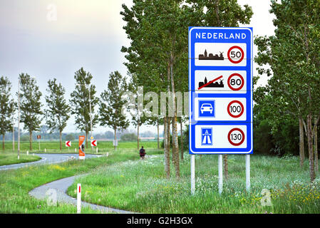 Speed limits in The Netherlands. Sign of Speed limits at the Dutch border Stock Photo