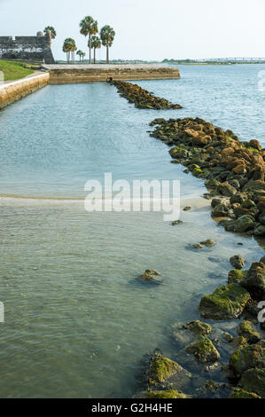 St. Augustine, Florida view of breakwater on Matanzas Bay at Castillo de San Marcos. (USA) Stock Photo