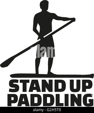 Stand up paddling word with silhouette Stock Photo