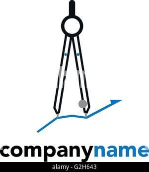icon logo with flat design element of architecture compass Stock Vector
