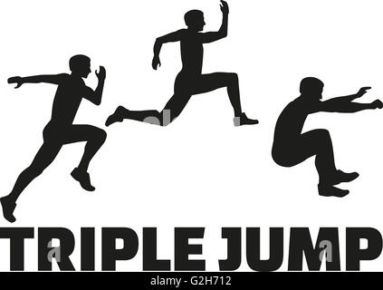 Triple jump word with silhouettes Dreisprung Stock Photo