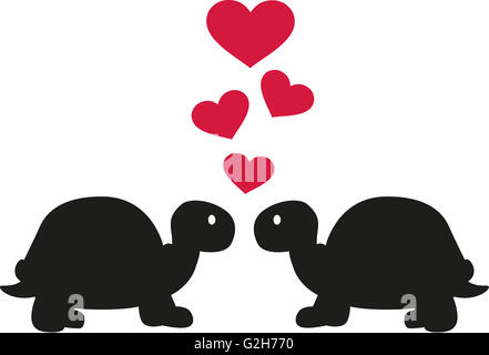 Two turtles in love with hearts Stock Photo