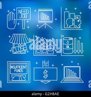 Set icons on a theme of economic crisis Stock Vector