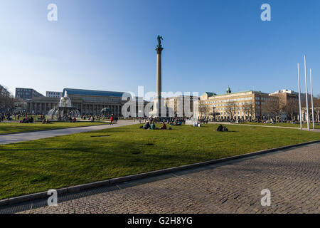 Schlossplatz, the largest square of the city. Stuttgart is the capital and largest city of the state of Baden-Wuerttemberg. Stock Photo