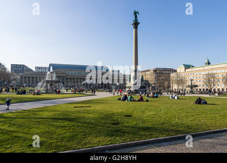 Schlossplatz, the largest square of the city. Stuttgart is the capital and largest city of the state of Baden-Wuerttemberg. Stock Photo