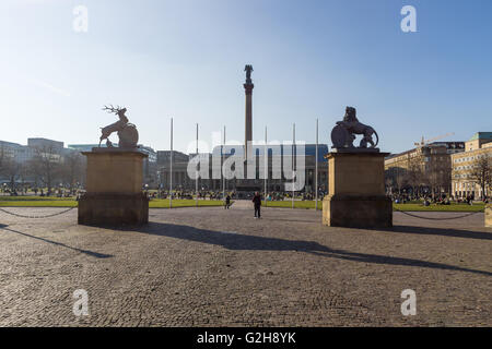 Schlossplatz, the largest square of the city. Stuttgart is the capital and largest city of the state of Baden-Wuerttemberg. Stock Photo