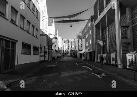 The streets of the city. Stuttgart is the capital and largest city of the state of Baden-Wuerttemberg. Black and white. Stock Photo