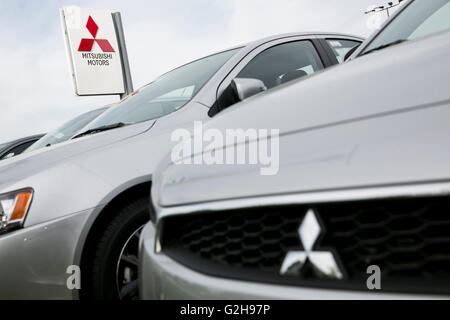 Mitsubishi cars on a dealer lot in Glen Burnie, Maryland on May 8, 2016. Stock Photo