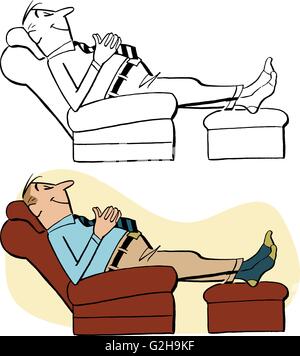 A man relaxes in his easy chair Stock Vector