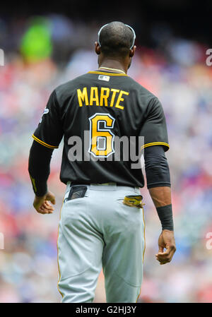 May 29, 2016: Pittsburgh Pirates left fielder Starling Marte #6 during an MLB game between the Pittsburgh Pirates and the Texas Rangers at Globe Life Park in Arlington, TX Texas defeated Pittsburgh 6-2 Albert Pena/CSM Stock Photo