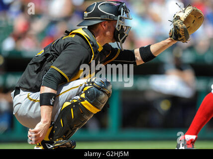 May 29, 2016: Pittsburgh Pirates catcher Chris Stewart #19 during an MLB game between the Pittsburgh Pirates and the Texas Rangers at Globe Life Park in Arlington, TX Texas defeated Pittsburgh 6-2 Albert Pena/CSM Stock Photo