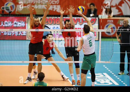 Tokyo Metropolitan Gymnasium, Tokyo, Japan. 31st May, 2016. (L-R) Duff Justin, Hoag Nicholas (CAN), MAY 31, 2016 - Volleyball : Men's Volleyball World Final Qualification for the Rio de Janeiro Olympics 2016 match between Australia 2-3 Canada at Tokyo Metropolitan Gymnasium, Tokyo, Japan. © Shingo Ito/AFLO SPORT/Alamy Live News Stock Photo