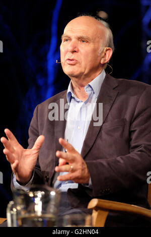 Hay Festival, Wales, UK - May 2016 -  Vince Cable former Liberal Democrat MP and business secretary in the previous coalition government on stage to talk about his latest book After the Storm which considers the global economy after the crash of 2008. Stock Photo