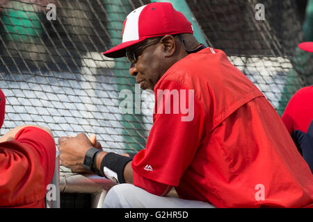 Philadelphia, Pennsylvania, USA. 31st May, 2016. Washington Nationals manager Dusty Baker (12) looks on prior to the MLB game between the Washington Nationals and Philadelphia Phillies at Citizens Bank Park in Philadelphia, Pennsylvania. Christopher Szagola/CSM/Alamy Live News Stock Photo