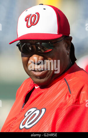 Philadelphia, Pennsylvania, USA. 31st May, 2016. Washington Nationals manager Dusty Baker (12) looks on prior to the MLB game between the Washington Nationals and Philadelphia Phillies at Citizens Bank Park in Philadelphia, Pennsylvania. Christopher Szagola/CSM/Alamy Live News Stock Photo