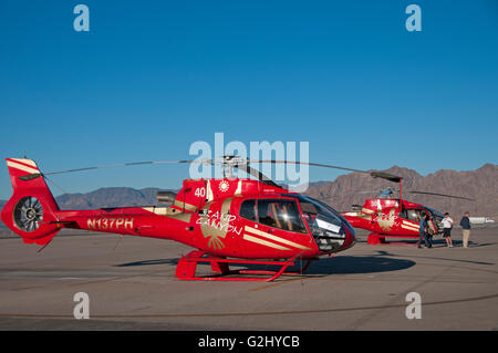 Two Papillon Helicopters ready for lift off on a Grand Canyon tour Stock Photo