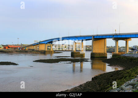 Bridge on the Bay of Fundy in Saint John New Brunswick, Canada at sunset Stock Photo