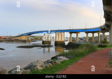 Bridge on the Bay of Fundy in Saint John New Brunswick, Canada at sunset Stock Photo