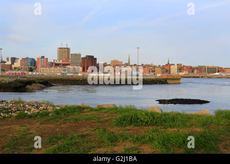 View of Saint John, New Brunswick, in the evening on the Bay of Fundy in the Maritime Provinces of Canada Stock Photo