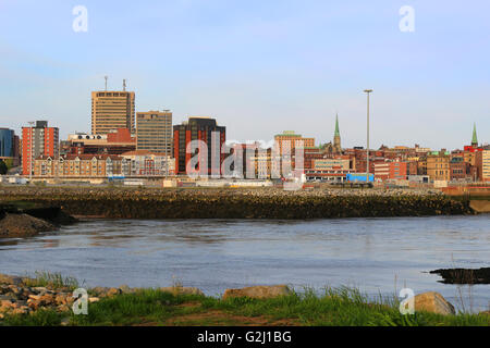 View of Saint John, New Brunswick, in the evening on the Bay of Fundy in the Maritime Provinces of Canada Stock Photo