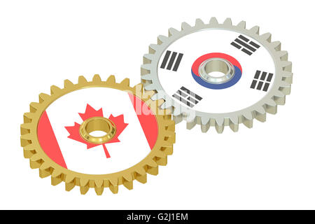 Canada and South Korea relations concept, flags on a gears. 3D rendering isolated on white background Stock Photo