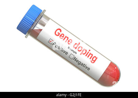 Gene Doping concept, test tube with sample blood, 3D rendering