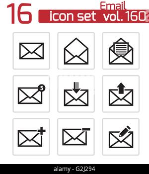 Set of Black Email and Message Icons on White Background Stock Vector ...